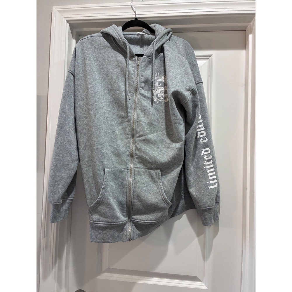 Orange Kiss Heather Gray Dragon Graphic Zip Up Hoodie Limited Edition Large
